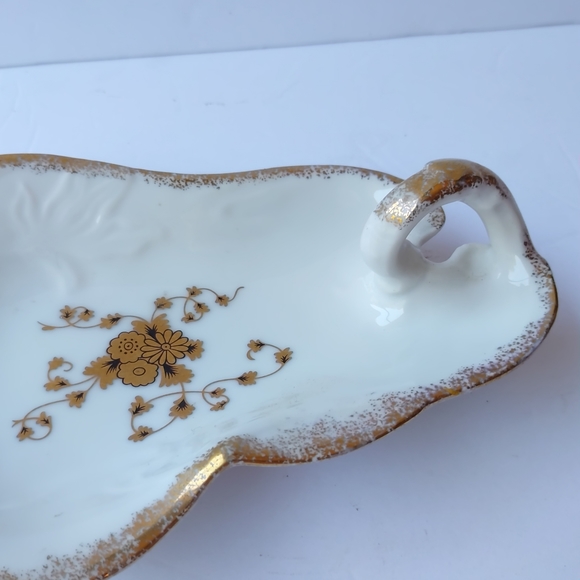 Vintage Lefton China Speckled Gold Gilt Floral Pear Shaped Nappy Trinket Dish - Picture 4 of 8